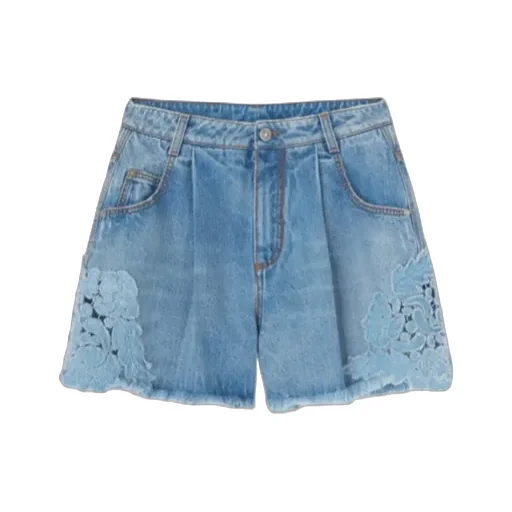 Lace Panelled Denim Shorts