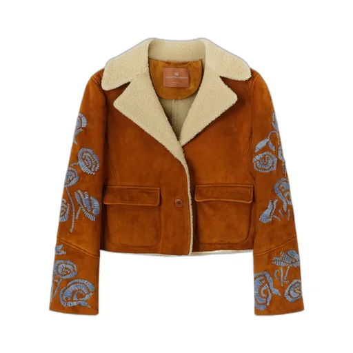 Floral-Embroidered Shearling Jacket
