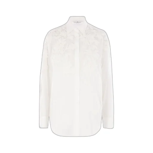Handmade Ribbon Floral Embroidery Oversized Muslin Shirt