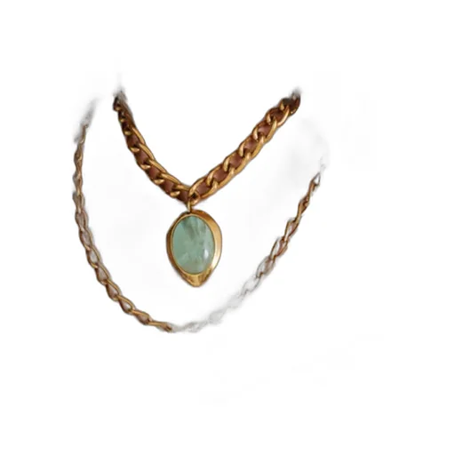 Necklace With Double Chain And Semi-Precious Light Blue Hard Stone