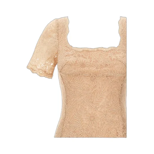 Floral-Lace Square Neck Midi Dress
