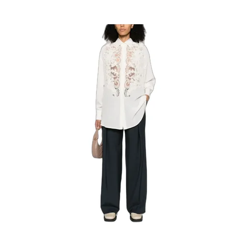 Floral-Lace Silk Shirt