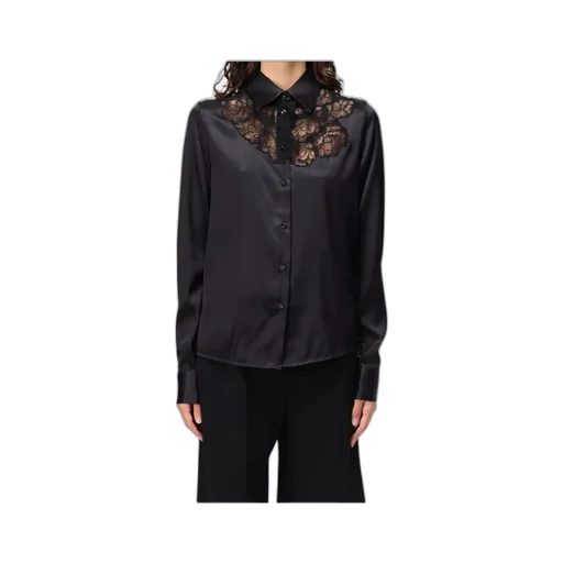 Lace-Trim Satin Shirt