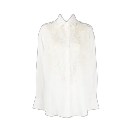 Floral-Lace Silk Shirt