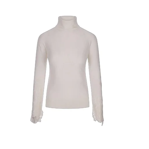 Floral-Lace Detail Virgin Wool Jumper