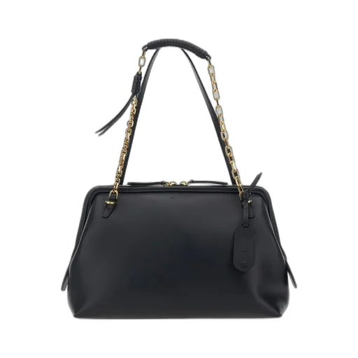 Chain-Trimmed Zipped Shoulder Bag