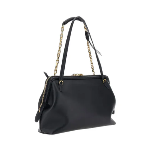 Chain-Trimmed Zipped Shoulder Bag