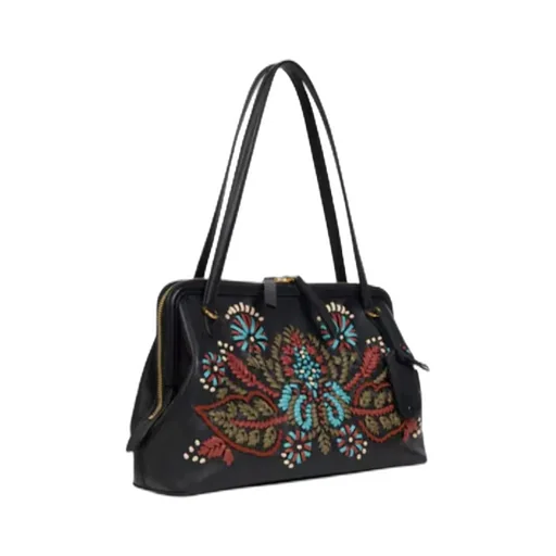 Medium Leather Doc Shoulder Bag With Embroidery