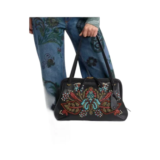 Medium Leather Doc Shoulder Bag With Embroidery
