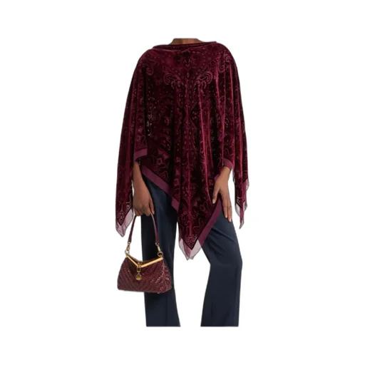 Paisley Triangular-Hem Velvet Poncho
