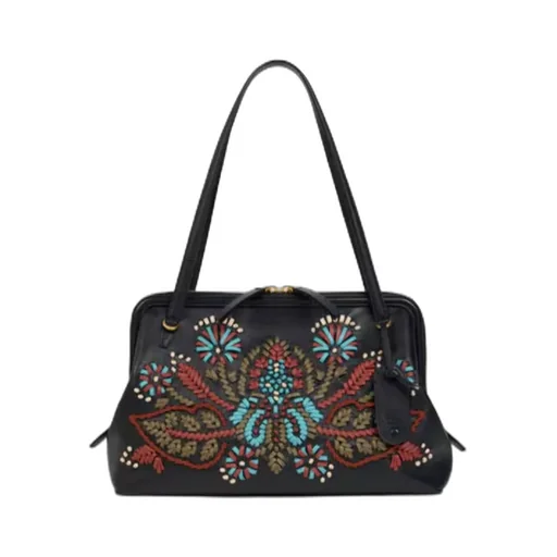 Medium Leather Doc Shoulder Bag With Embroidery