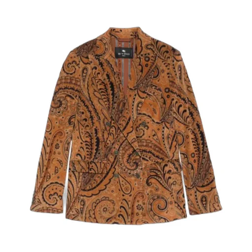 Paisley Jacquard Double-Breasted Corduroy Blazer