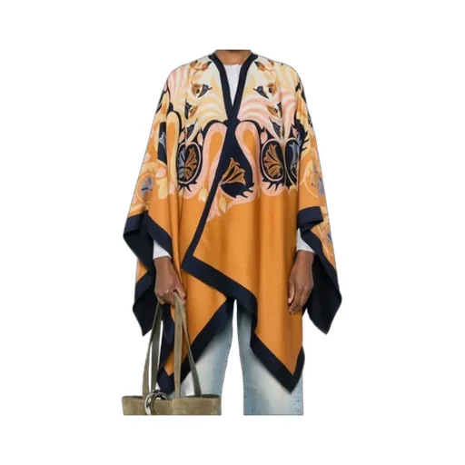 Floral-Printed Open Front Cape