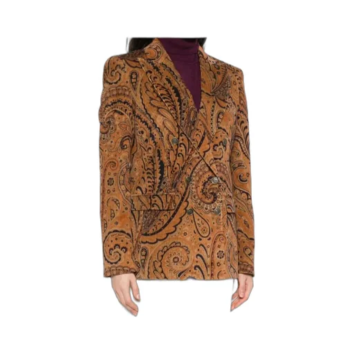 Paisley Jacquard Double-Breasted Corduroy Blazer