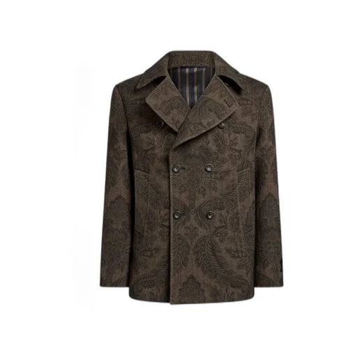 Double Breasted Paisley Herringbone Peacoat