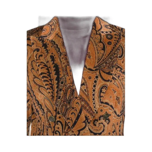 Paisley Jacquard Double-Breasted Corduroy Blazer