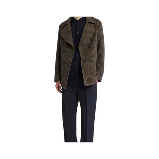 Double Breasted Paisley Herringbone Peacoat