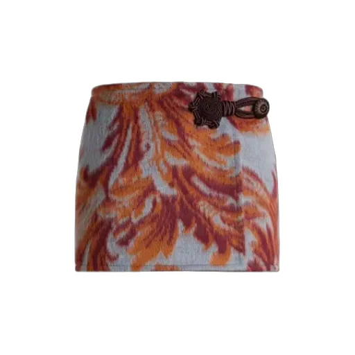 Leaf Printed Wrap Around Mini Skirt