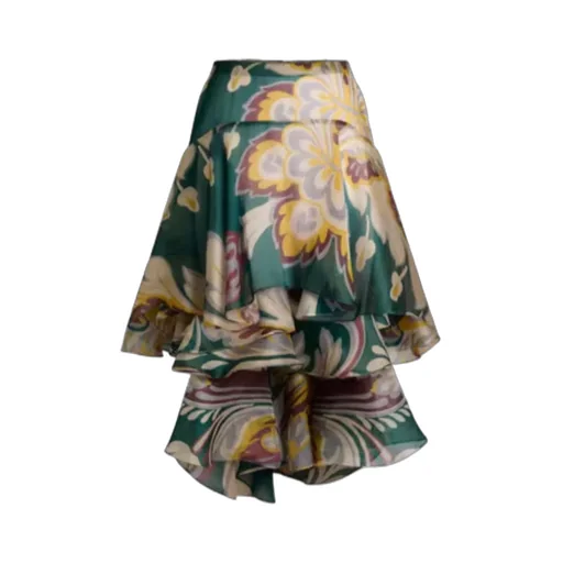 Floral Motif Asymmetric Midi Skirt