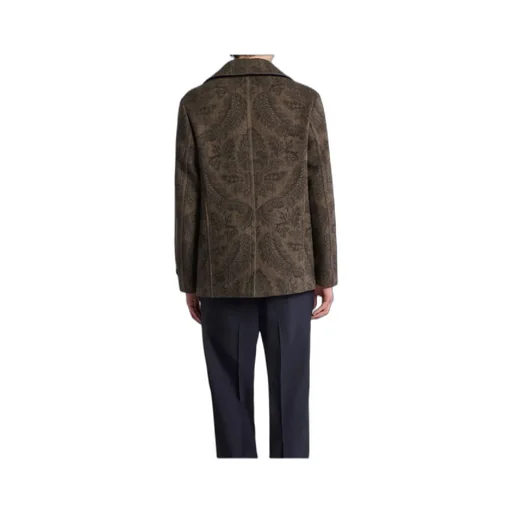 Double Breasted Paisley Herringbone Peacoat