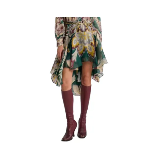 Floral Motif Asymmetric Midi Skirt