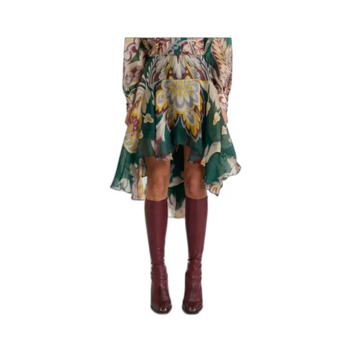 Floral Motif Asymmetric Midi Skirt
