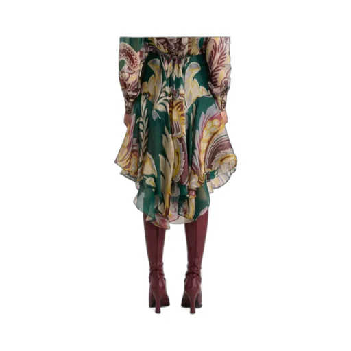 Floral Motif Asymmetric Midi Skirt