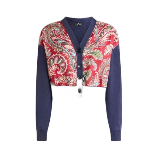 Cropped Cardigan With Printed Insert