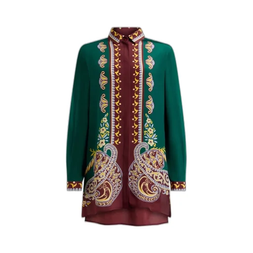 Long Silk Shirt With Placed Print