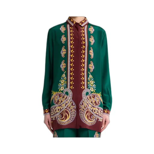 Long Silk Shirt With Placed Print