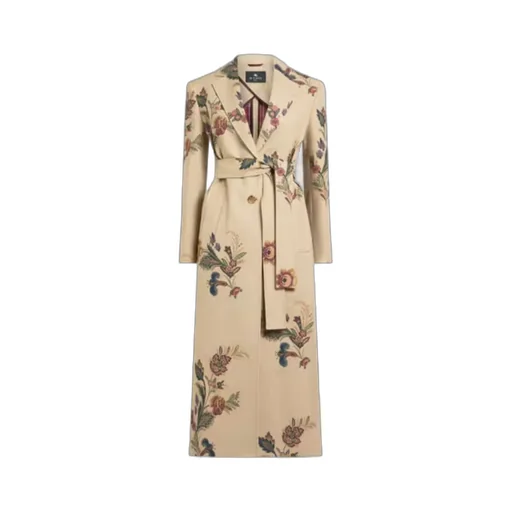 Cotton Trench Coat With Floral Print