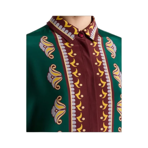 Long Silk Shirt With Placed Print