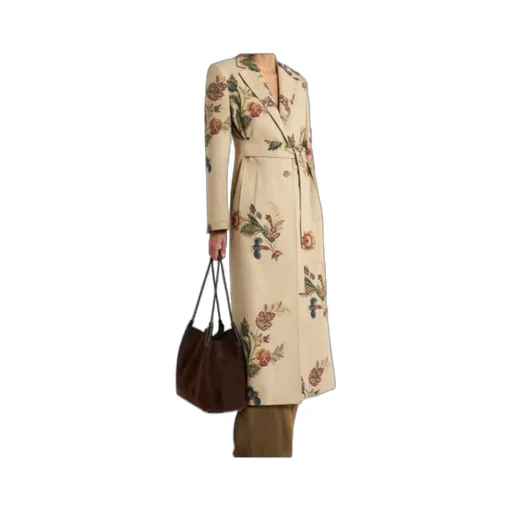 Cotton Trench Coat With Floral Print