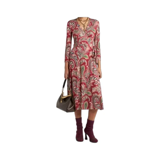 V-Neck Paisley-Print Midi Dress