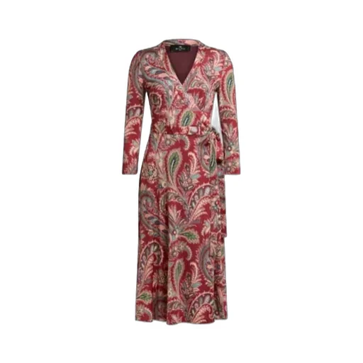 V-Neck Paisley-Print Midi Dress