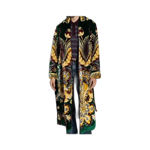 Graphic Printed Belted Velvet Coat