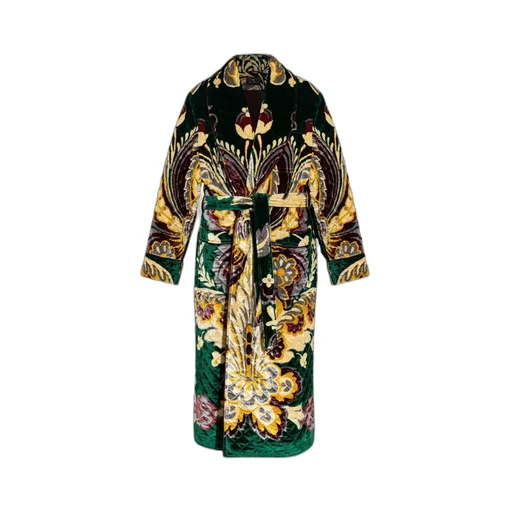 Graphic Printed Belted Velvet Coat