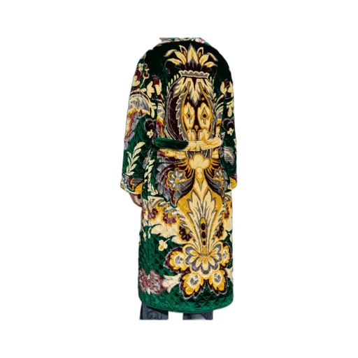 Graphic Printed Belted Velvet Coat
