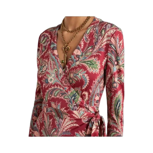 V-Neck Paisley-Print Midi Dress