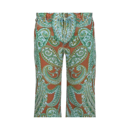 Flared Jeans With All-Over Paisley Motif
