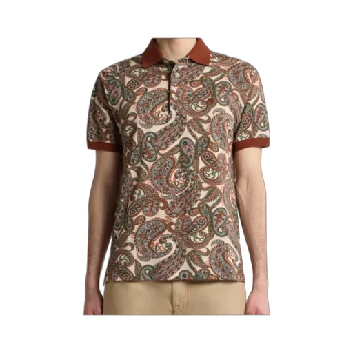 Short-Sleeved Paisley-Print Polo Shirt