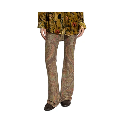 Paisley Printed Lurex Thread Flared Trousers