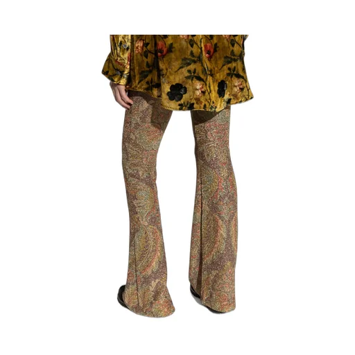 Paisley Printed Lurex Thread Flared Trousers