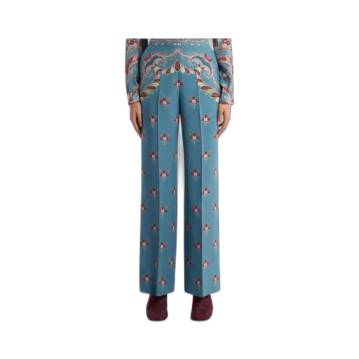 Silk Trousers With Placed Print
