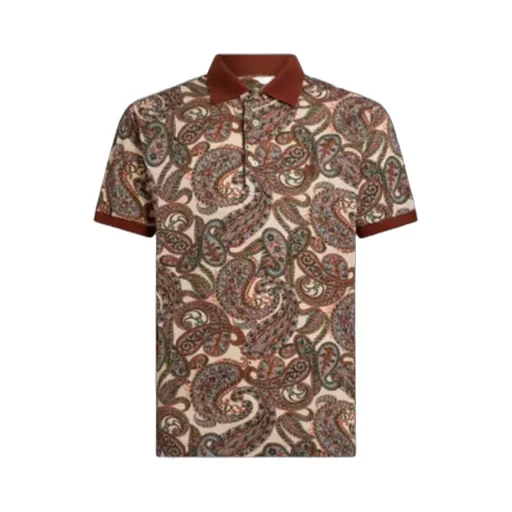 Short-Sleeved Paisley-Print Polo Shirt