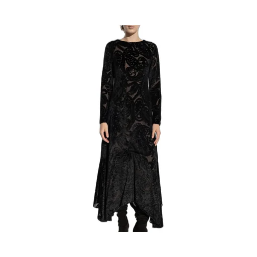 Crewneck Long-Sleeved Velvet Dress
