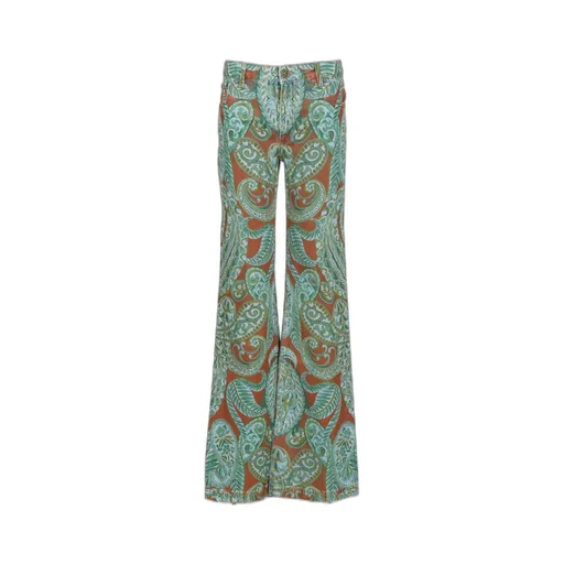 Flared Jeans With All-Over Paisley Motif