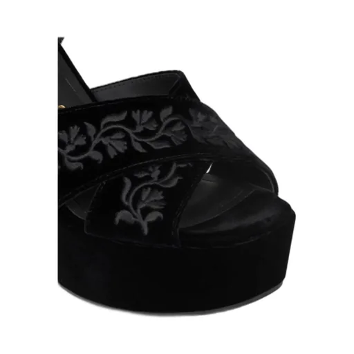 Velvet Platform Sandals With Embroidery