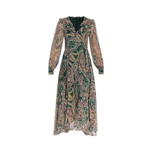 Long Silk Crepon Dress With Paisley Motif