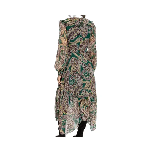 Long Silk Crepon Dress With Paisley Motif